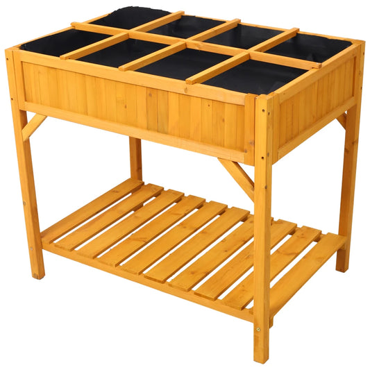 Raised Garden Bed with Legs, Wooden Elevated Planter Box with 8 Grids Divider & Protective Liner, Standing Garden Planter Bed
