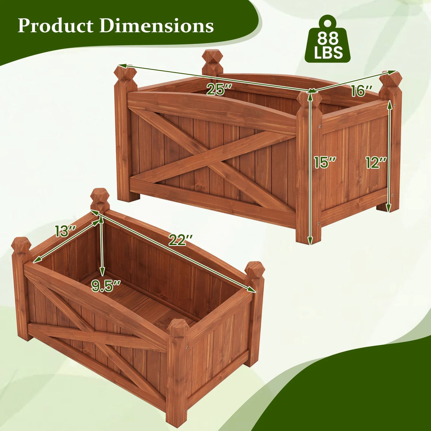 Wooden Raised Garden Bed Elevated Outdoor Planter Box w/Drainage Holes for Patio