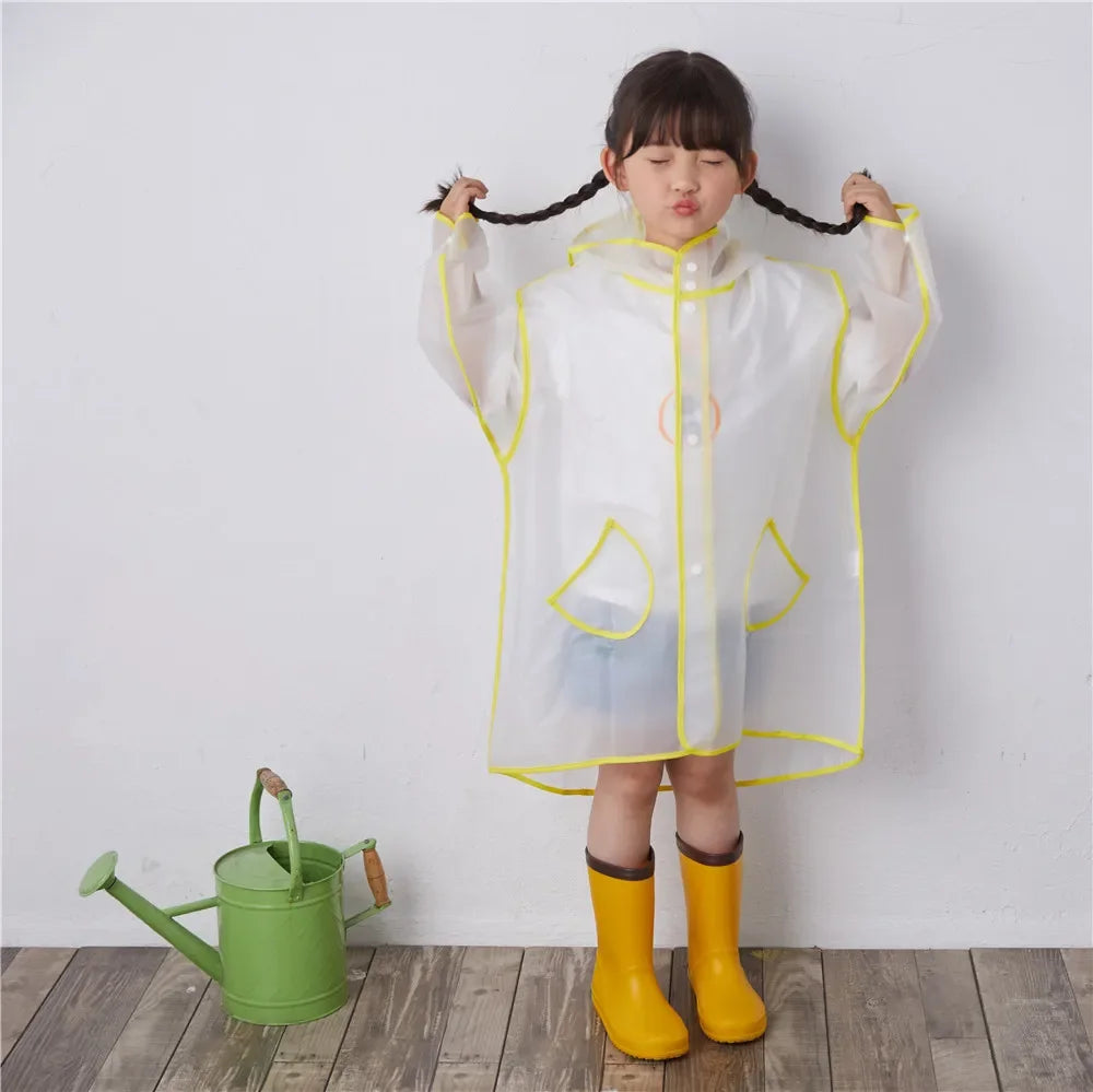 Kids Raincoat Transparent EVA Rain Poncho for Baby, Kindergarten, Primary School Students