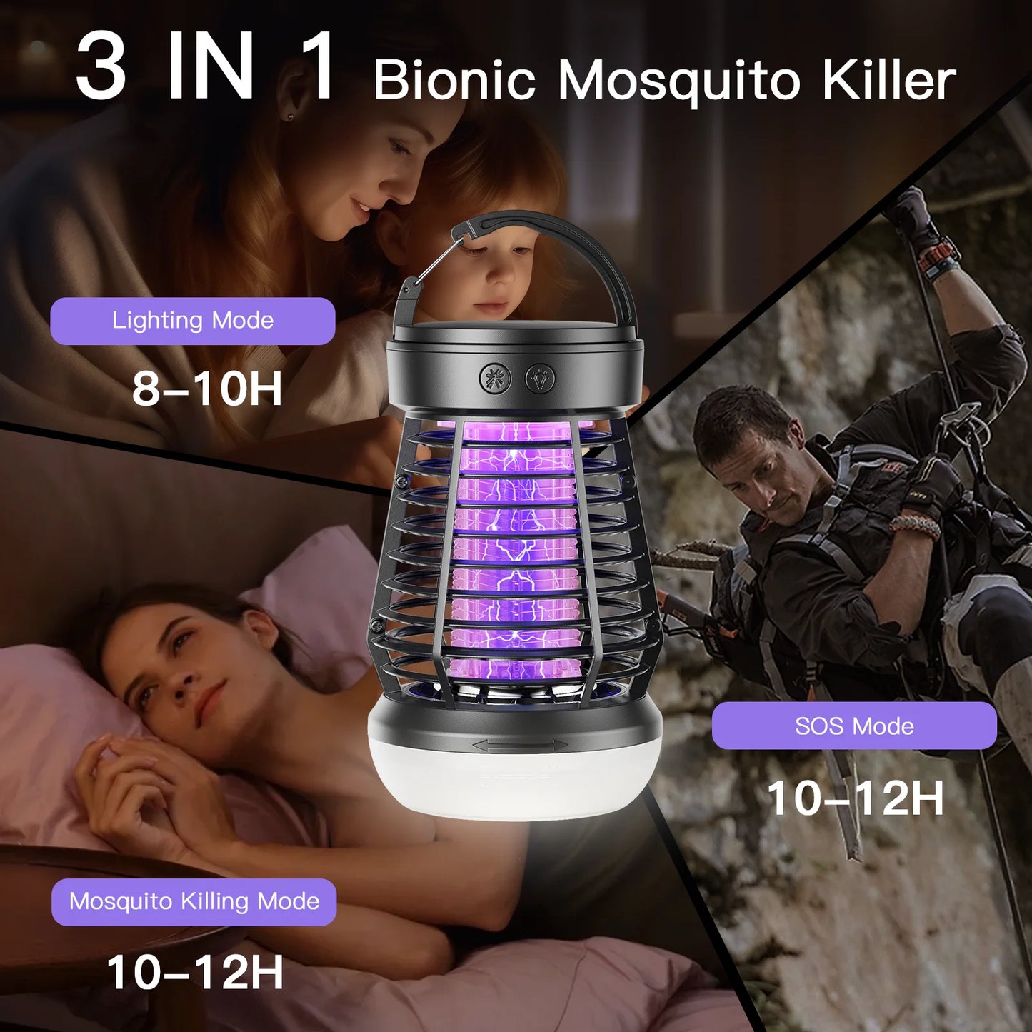 Portable Bug Zapper Rechargeable Wireless Mosquito Killer - 2000mAh Bug Zapper with Light  for Outdoor Adventures Garden Yard