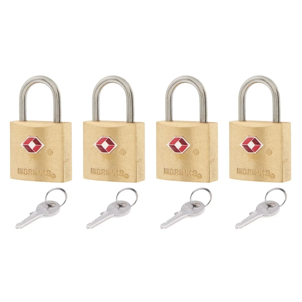 TSA Approved Solid Brass Travel Padlocks 4 Pack Keyed Alike Corrosion Resistant Luggage Locks with Cut Resistant Shackle