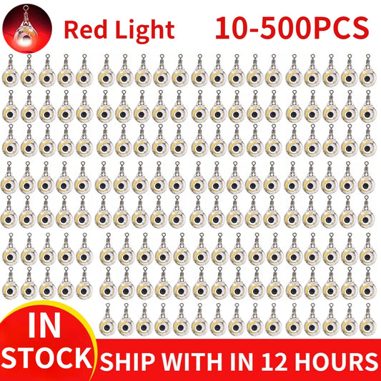 500-10pcs Mini Fishing Lure Light LED Deep Drop Underwater Eye Shape Fishing Squid Fishing Bait Luminous Lure to Attracting Fish