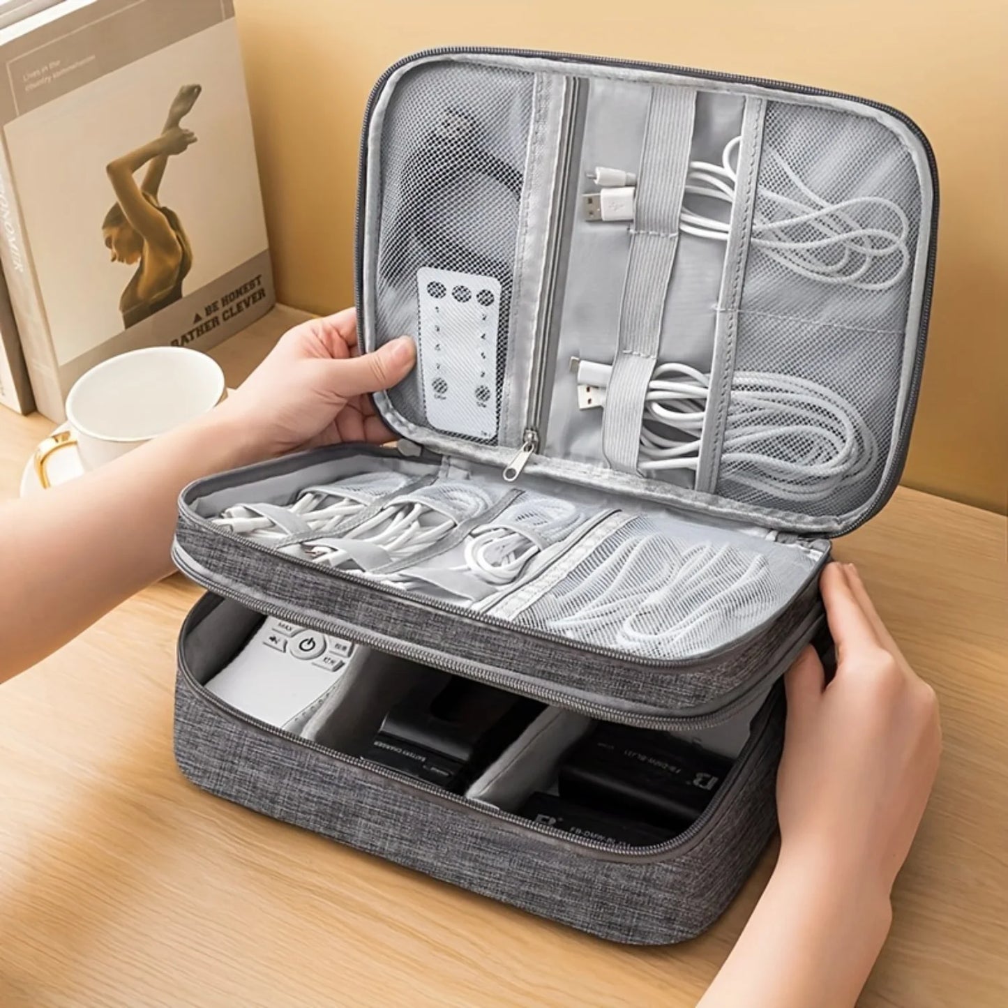 1pc 3 Layer Organizer, Travel Cable Organizer Bag Pouch, Electronic Accessories Carry Case, Portable Waterproof Bag For Cable,