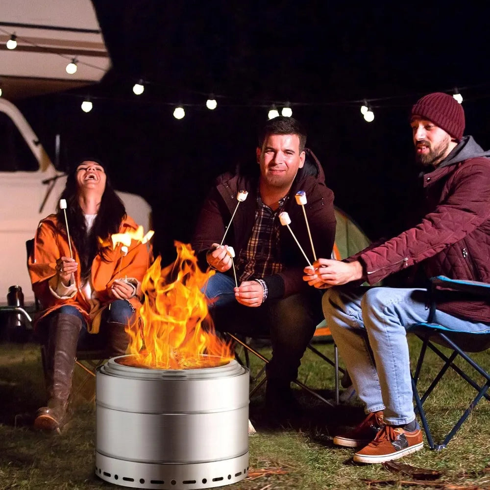 Smokeless Fire Pit 19 Inch for Outdoor Wood Burning, Stainless Steel Portable Firepit with Ash Pan, Low Smoke Patio Bonfire for