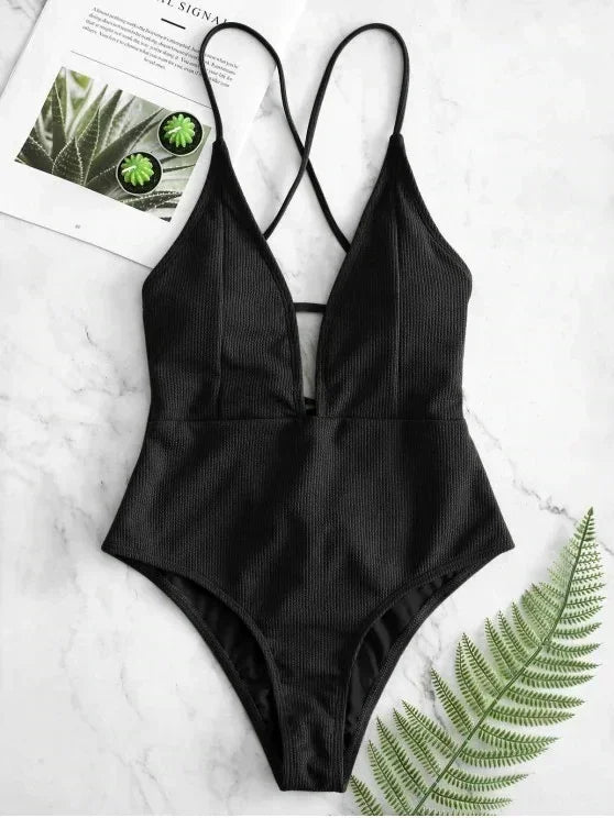 Sexy Solid Green Black Swimwear Women High Cut One Piece Swimsuit Backless High Waist Swim Suit Beach Bathing Suit Monokini 2024