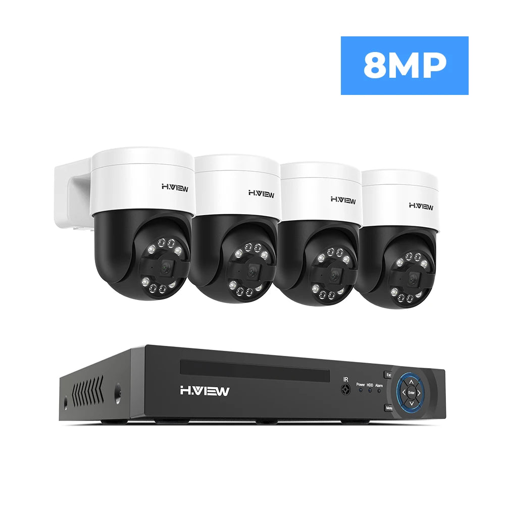 H.view 8Ch 4K 5MP 8MP Cctv Security Camera System Ptz Home Video Surveillance Kit Outdoor Ip Camera Humanoid Detection