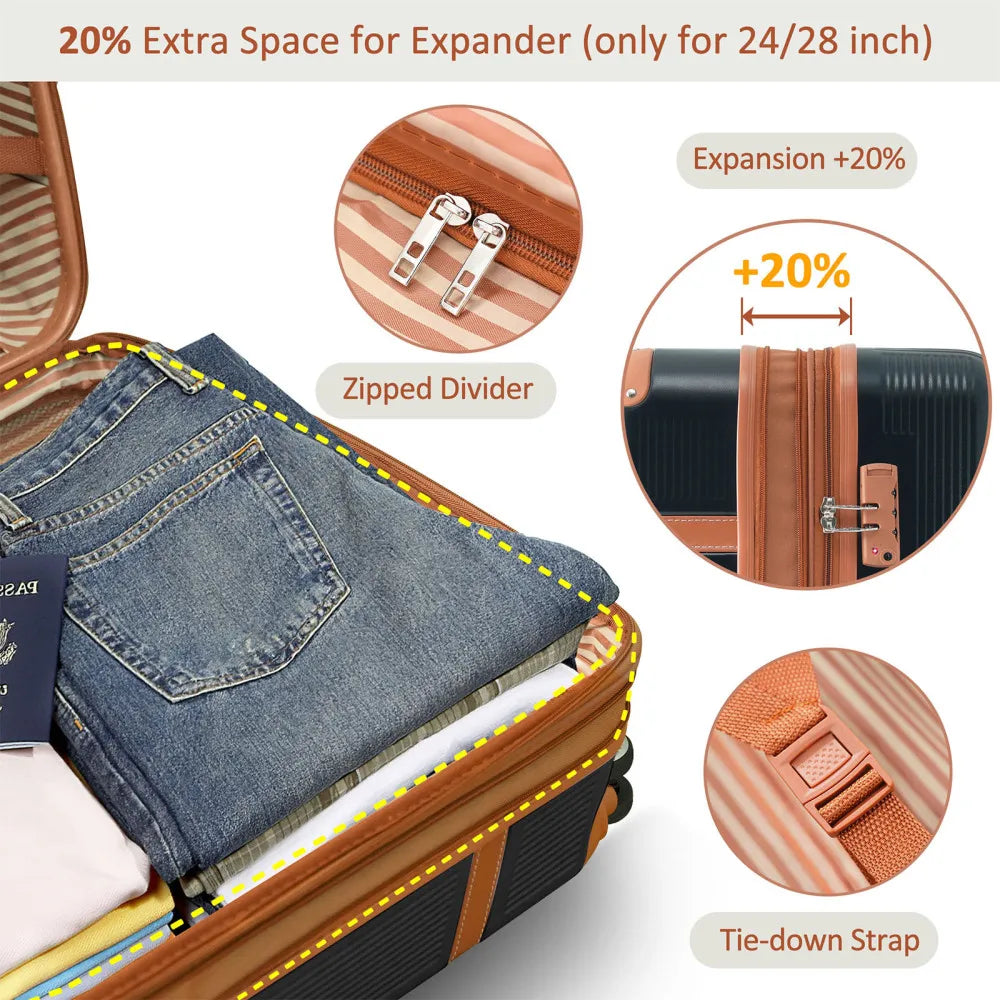 Hardshell Luggage Sets 3 Piece Double Spinner 8 Wheels Suitcase with TSA Lock Lightweight 20''24''28''