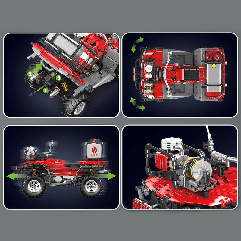 Mold King 23003 Car Toys Fire Department Motorcycle Construction Block Set with Remote Control Function and Motors