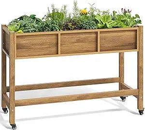 YITAHOME 3.6x1.5x2.8 FT Elevated Garden Bed Kit with Legs and Wheels, Outdoor Large Resin Planter Box Stand with Drain Plug and