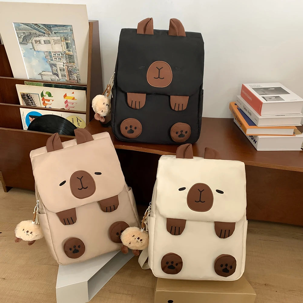 Women Kawaii Bookbag Adjustable Straps Capybara School Bag with Zipper Closure Travel Bag Gifts for Capybara Lovers