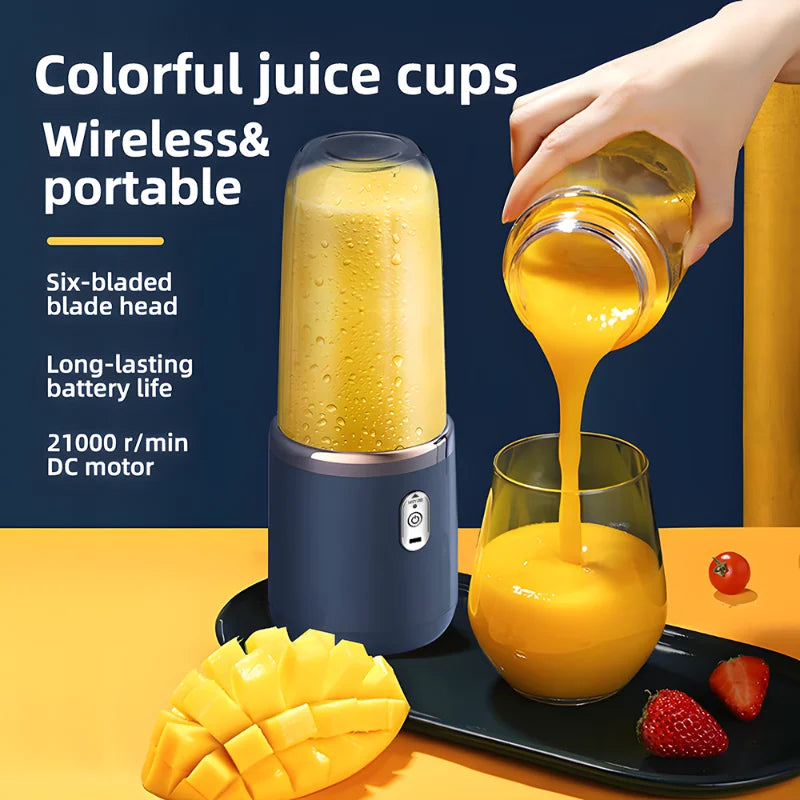 2-in-1 USB Portable Blender & Juicer with 6 Blades, Double Cups for Smoothies, Milkshakes, Iced Drinks - Compact Travel Design