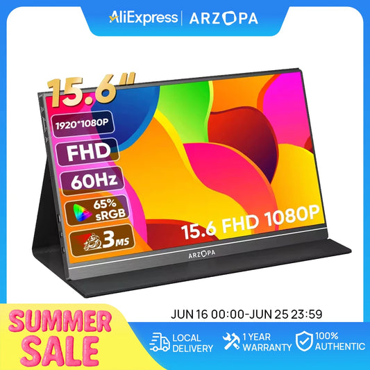 ARZOPA  1080P Portable Monitor 15.6 inch Monitors for Laptop MAC Switch Xbox Phone ps4 PC USB C HDMI-Compatible Computer Display