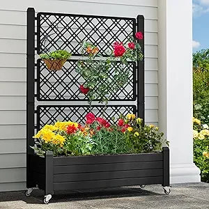 YITAHOME 3.6x1.5x2.8 FT Elevated Garden Bed Kit with Legs and Wheels, Outdoor Large Resin Planter Box Stand with Drain Plug and