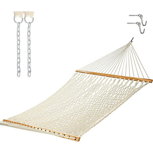 Castaway Living 13 ft. Double Traditional Hand Woven Cotton Rope Hammock with Free Extension Chains & Tree Hooks