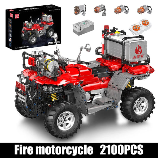 Mold King 23003 Car Toys Fire Department Motorcycle Construction Block Set with Remote Control Function and Motors