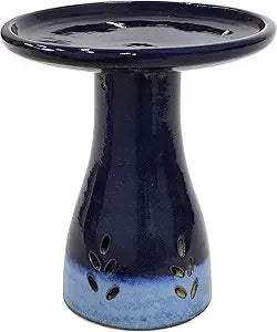 Sunnydaze 21" H Ceramic Bird Bath for Outside - Hand-Painted Outdoor Bird Bath Bowl, UV/Frost-Resistant Finish - Galaxy Blue - C