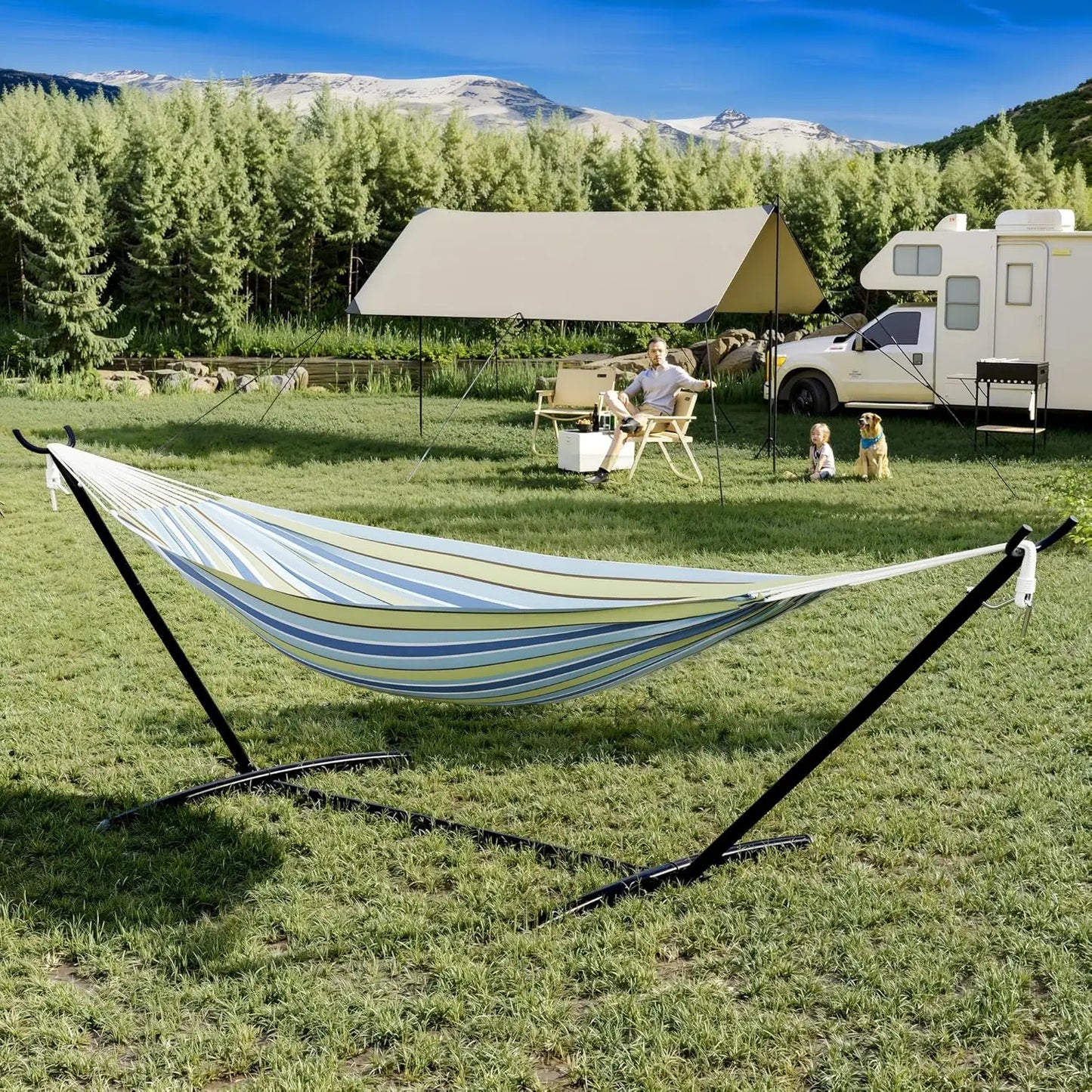 2-Person Hammock Set with Quick-Lock Steel Stand – Commercial-Grade Outdoor Lounger for Patio, Camping & Backyard (500lb )