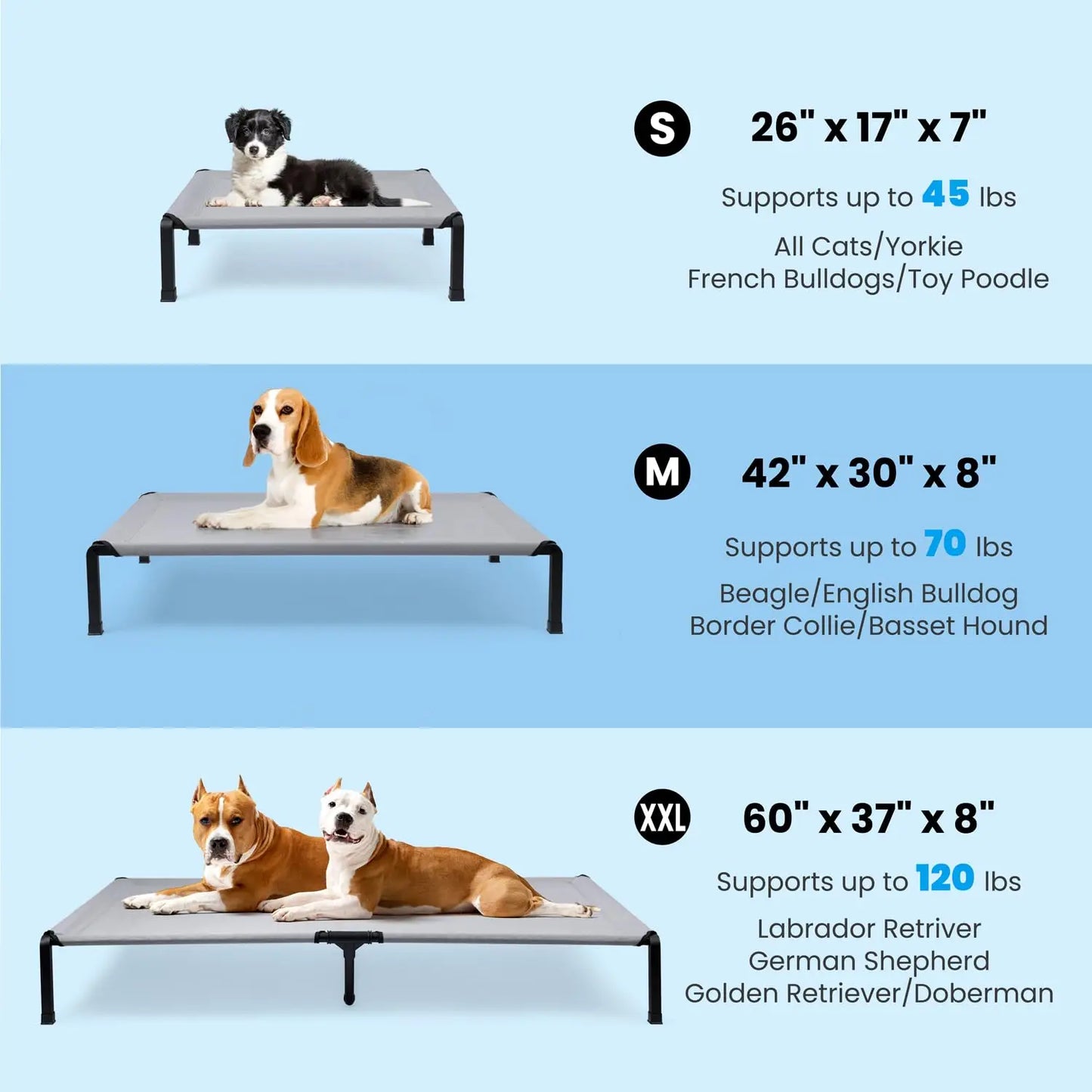 Elevated Dog Bed, Cooling Raised Pet Cot with Chew Proof Mesh Fabric and Steel Frame, Portable Dog Cot for Outdoor Indoor Use