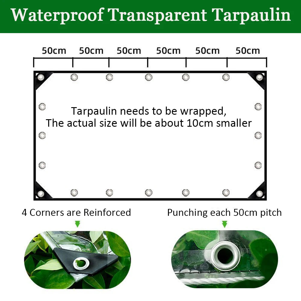 Clear Tarps Heavy Duty PVC, Transparent Tarp Durable Waterproof Dustproof Windproof Tarpaulin with Grommets & Ropes for Patio