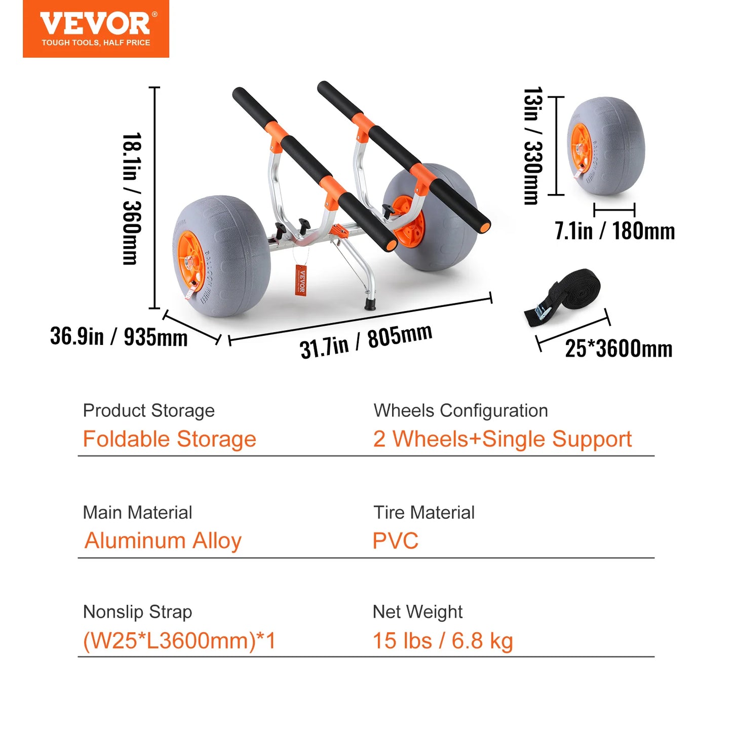 SucceBuy 350lbs Kayak Trailer Cart Foldable Canoe Trolley Cart with 12'' Tires for Paddle Boards Float Mats Jon Boats Transport