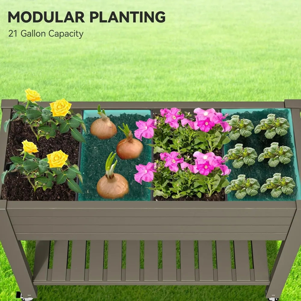 YITAHOME 3.6x1.5x2.8 FT Elevated Garden Bed Kit with Legs and Wheels, Outdoor Large Resin Planter Box Stand with Drain Plug and