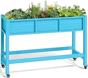 YITAHOME 3.6x1.5x2.8 FT Elevated Garden Bed Kit with Legs and Wheels, Outdoor Large Resin Planter Box Stand with Drain Plug and