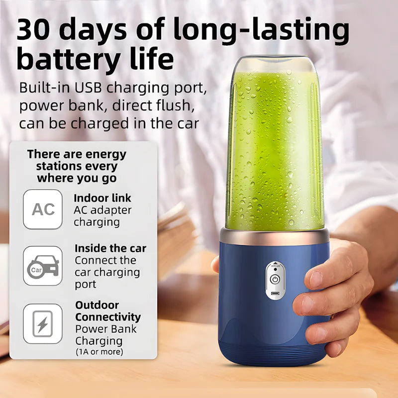 2-in-1 USB Portable Blender & Juicer with 6 Blades, Double Cups for Smoothies, Milkshakes, Iced Drinks - Compact Travel Design