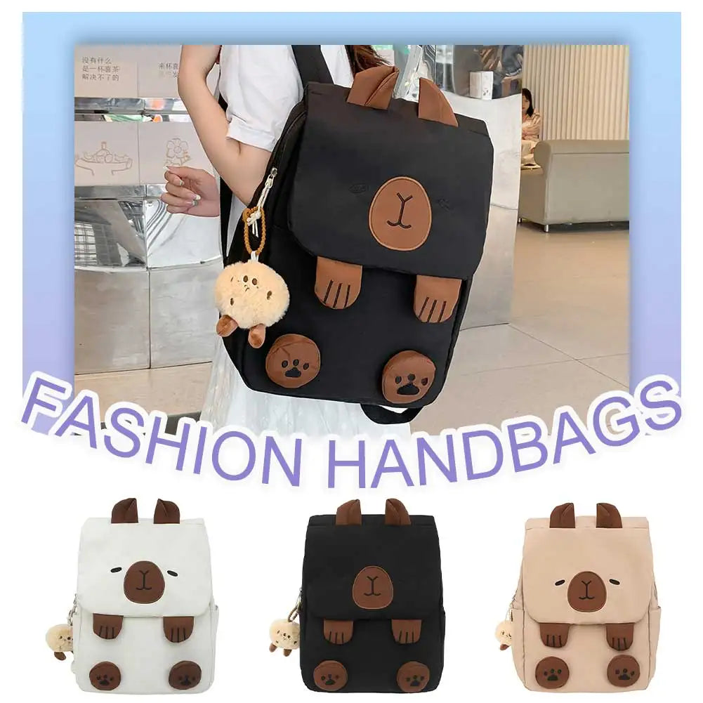 Women Kawaii Bookbag Adjustable Straps Capybara School Bag with Zipper Closure Travel Bag Gifts for Capybara Lovers