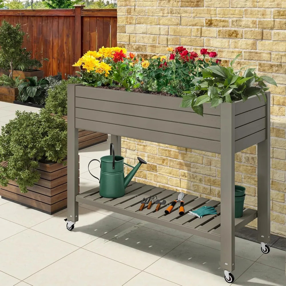 YITAHOME 3.6x1.5x2.8 FT Elevated Garden Bed Kit with Legs and Wheels, Outdoor Large Resin Planter Box Stand with Drain Plug and