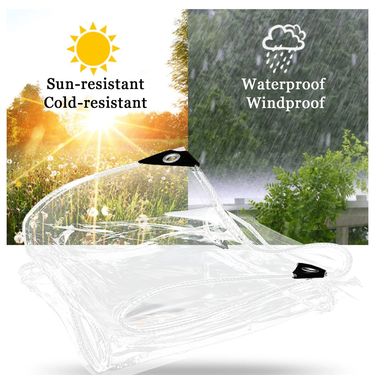 Clear Tarps Heavy Duty PVC, Transparent Tarp Durable Waterproof Dustproof Windproof Tarpaulin with Grommets & Ropes for Patio