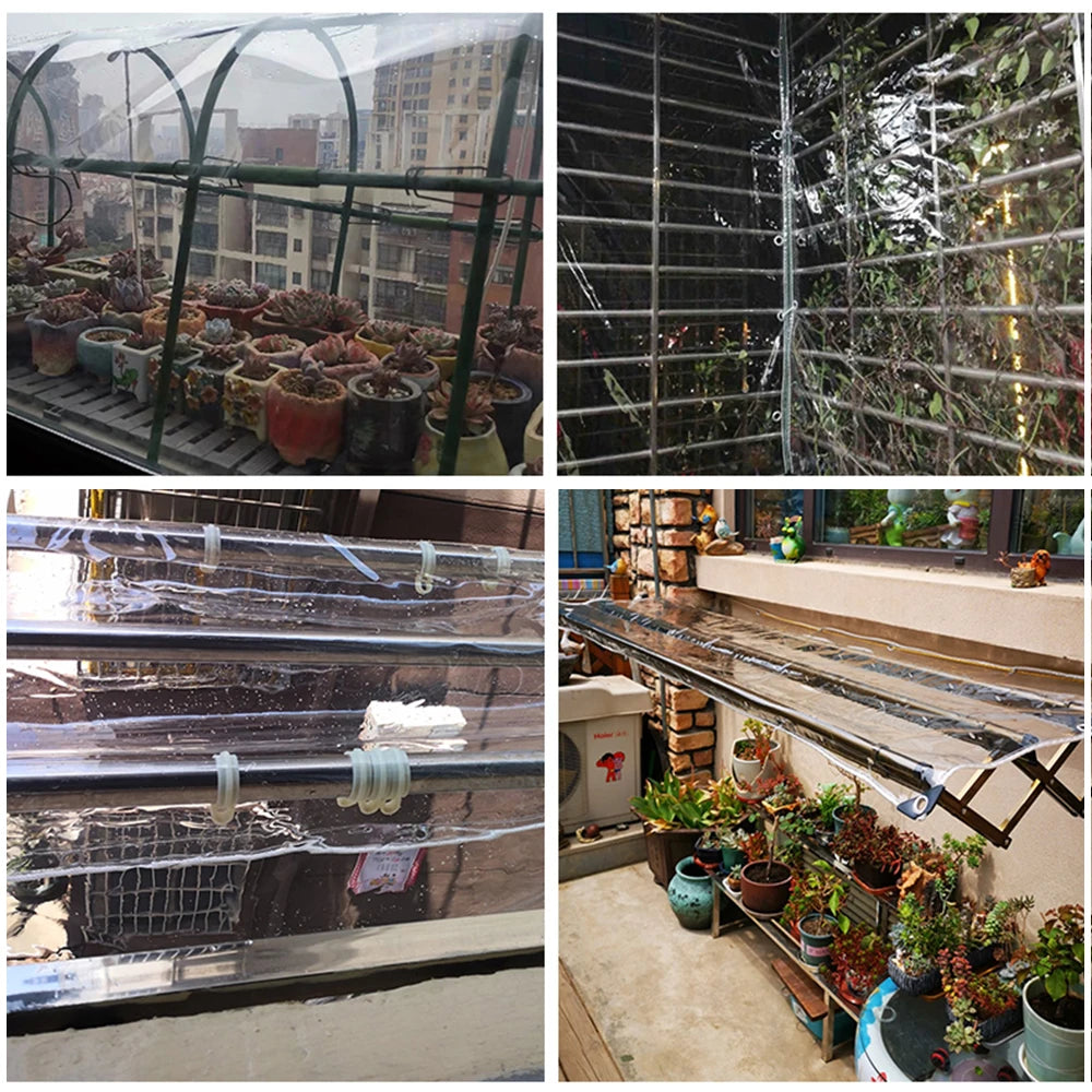 Clear Tarps Heavy Duty PVC, Transparent Tarp Durable Waterproof Dustproof Windproof Tarpaulin with Grommets & Ropes for Patio