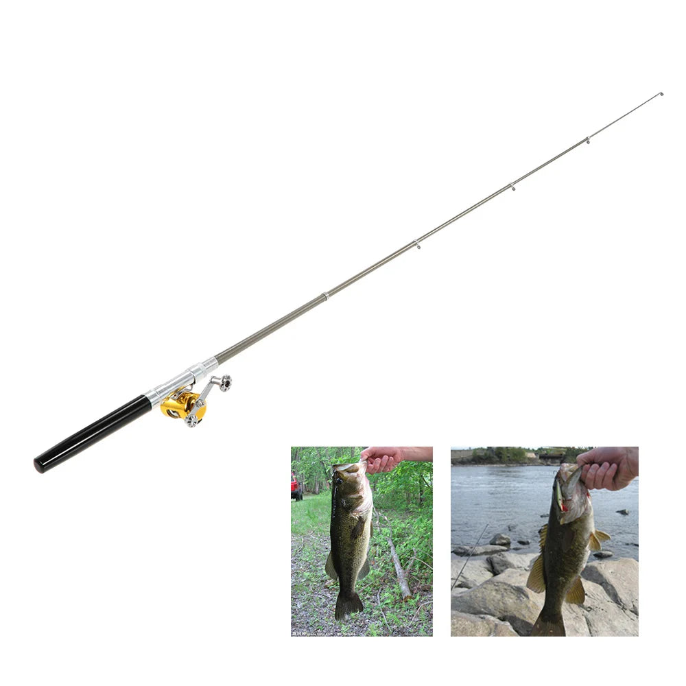 Fishing Rod Reel Combo Set Mini Telescopic Portable Pocket Pen Fishing Rod Pole + Reel Aluminum Alloy Fishing Line Soft Lures