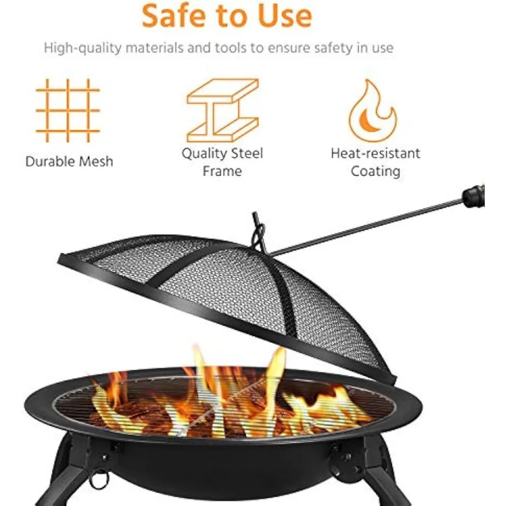 21inch Fire Pit Portable Folding Steel Fire Bowl Garden Treasures Fire Pit for Outside Fireplace with Carrying Bag, Spark Scree