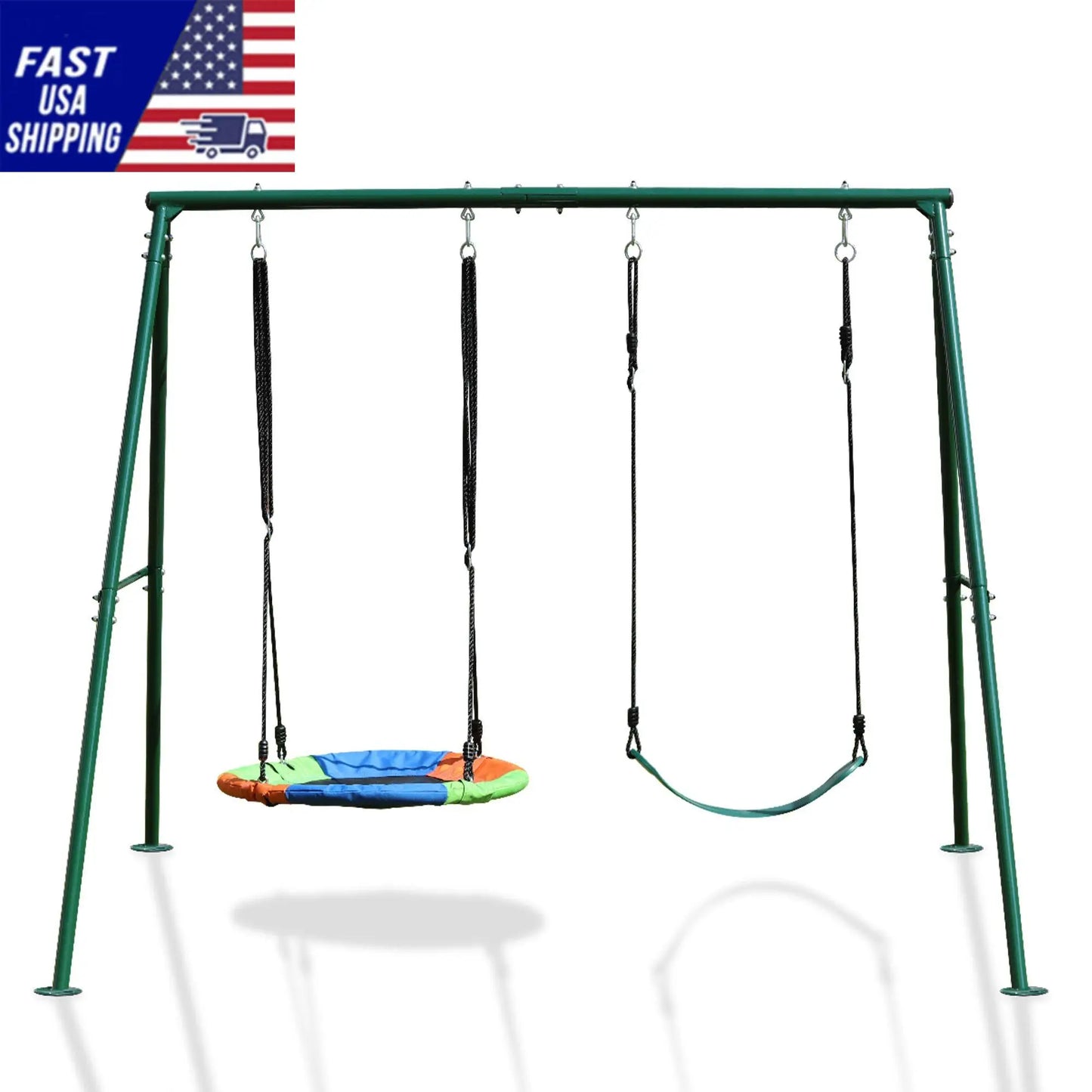 Swing Sets for Backyard 440LBS 2 Seat, Swing with Stand, Swing Set for Kids, 32" Saucer Swing and 26.2" Swing Seat
