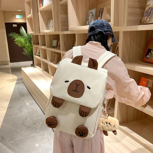 Women Kawaii Bookbag Adjustable Straps Capybara School Bag with Zipper Closure Travel Bag Gifts for Capybara Lovers