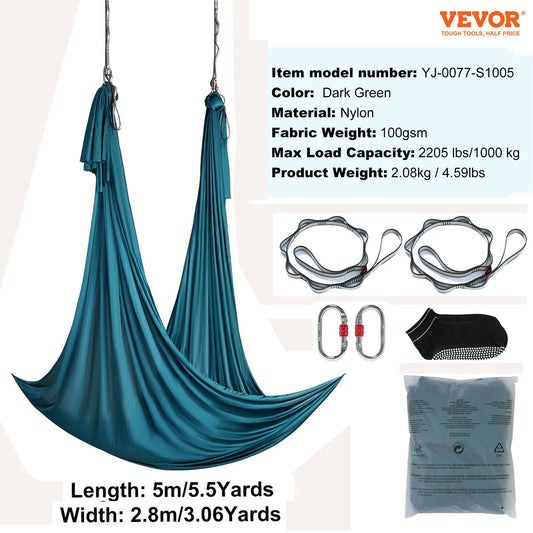 VEVOR 5.5 Yards Aerial Yoga Hammock & Swing Nylon Fabric Full Rigging Hardware for Antigravity Yoga Fitness Bodybuilding