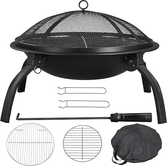 21inch Fire Pit Portable Folding Steel Fire Bowl Garden Treasures Fire Pit for Outside Fireplace with Carrying Bag, Spark Scree