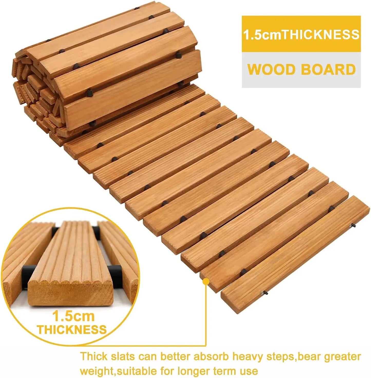 12FT Wooden Garden Pathway，Roll Out Wooden Pathway Weather-Resistant Walkway for Outdoor Patios 17" W