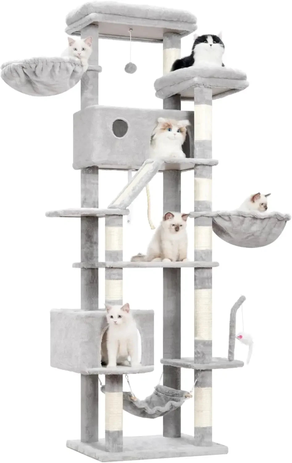 Cat Tree, Cat Tower for Large Cats with 2 Big Platforms, 2 Baskets, condo and Toys, 63" Cat Scratching Posts for Indoor Cats