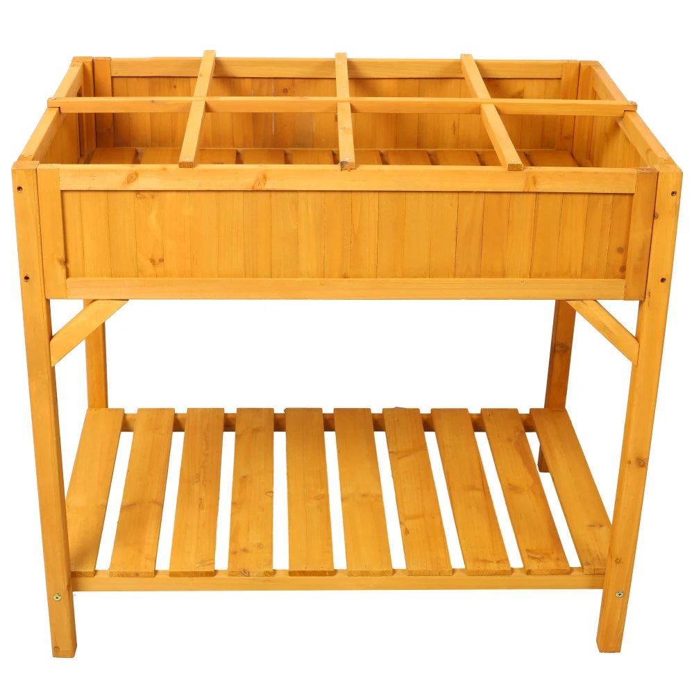 Raised Garden Bed with Legs, Wooden Elevated Planter Box with 8 Grids Divider & Protective Liner, Standing Garden Planter Bed