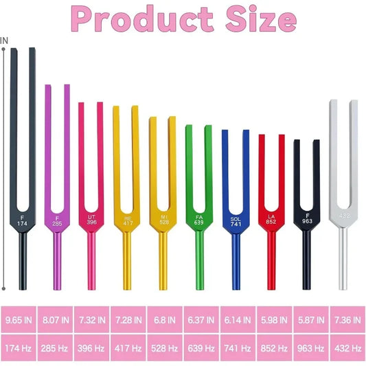 Fast shipping.Aluminum Alloy Material Sound Healing Instruments Kit with Mallets  10 Color Tuning Fork Set Chakra Tuning Fork Se