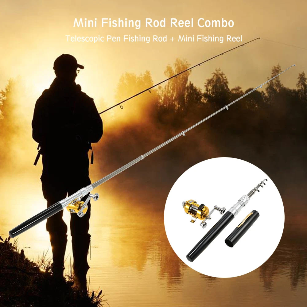 Fishing Rod Reel Combo Set Mini Telescopic Portable Pocket Pen Fishing Rod Pole + Reel Aluminum Alloy Fishing Line Soft Lures