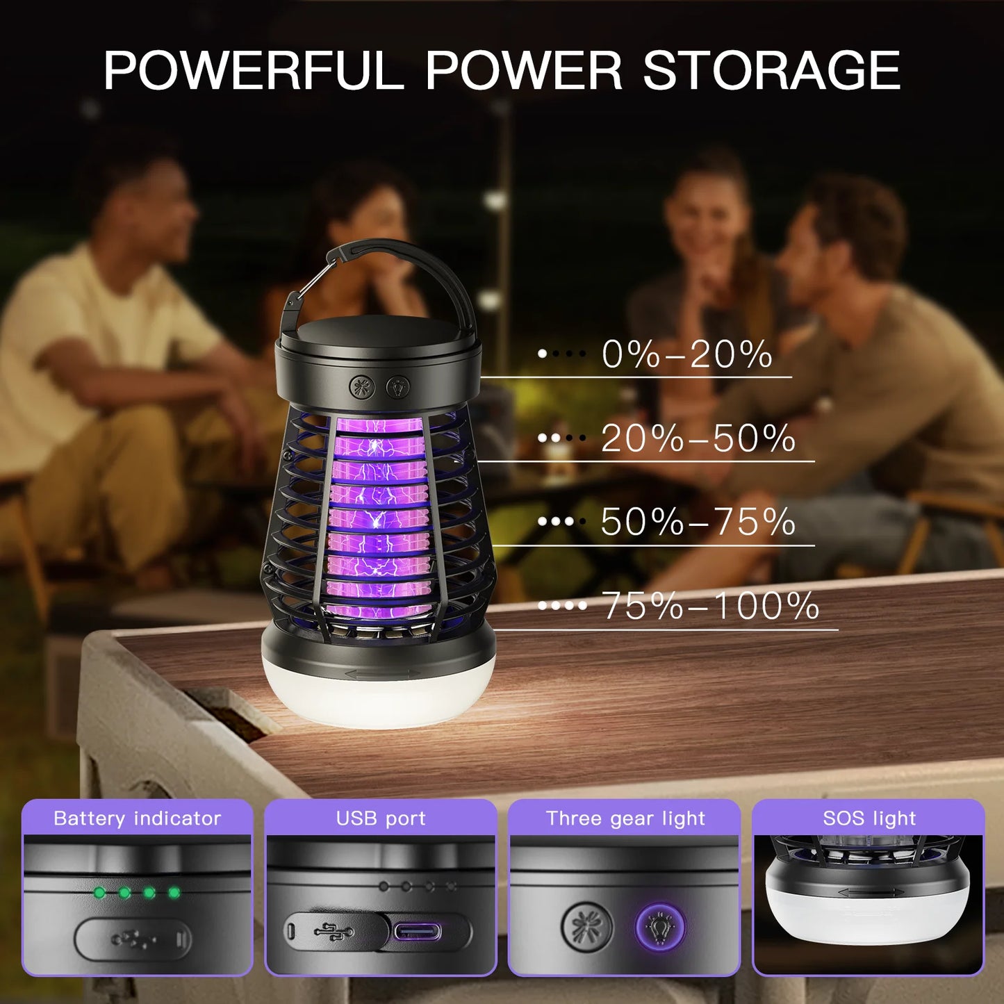 Portable Bug Zapper Rechargeable Wireless Mosquito Killer - 2000mAh Bug Zapper with Light  for Outdoor Adventures Garden Yard