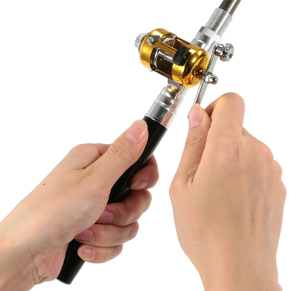 Fishing Rod Reel Combo Set Mini Telescopic Portable Pocket Pen Fishing Rod Pole + Reel Aluminum Alloy Fishing Line Soft Lures