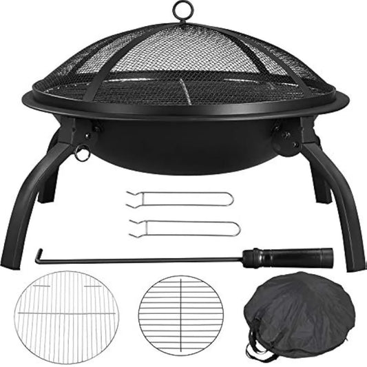 21inch Fire Pit Portable Folding Steel Fire Bowl Garden Treasures Fire Pit for Outside Fireplace with Carrying Bag, Spark Scree