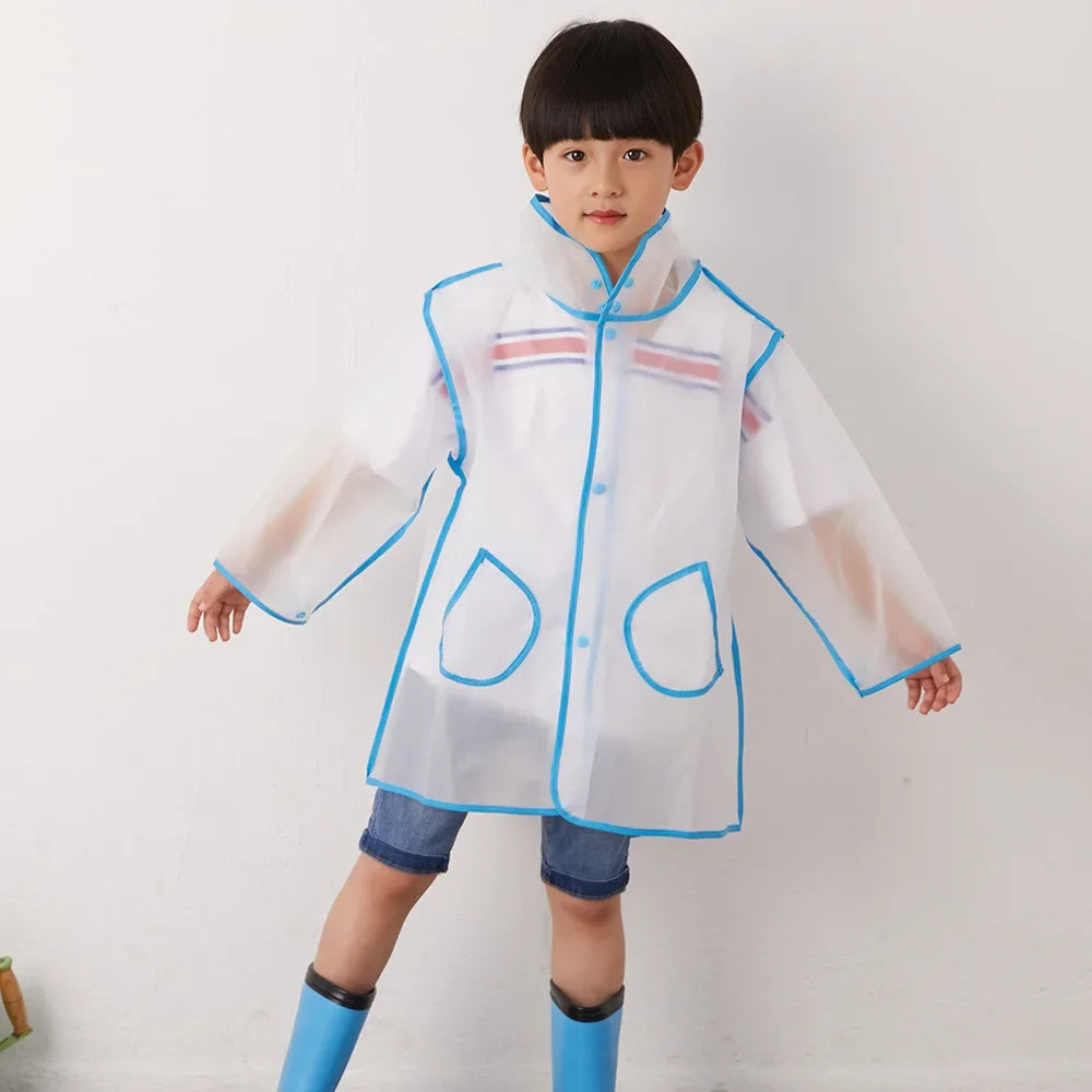 Kids Raincoat Transparent EVA Rain Poncho for Baby, Kindergarten, Primary School Students