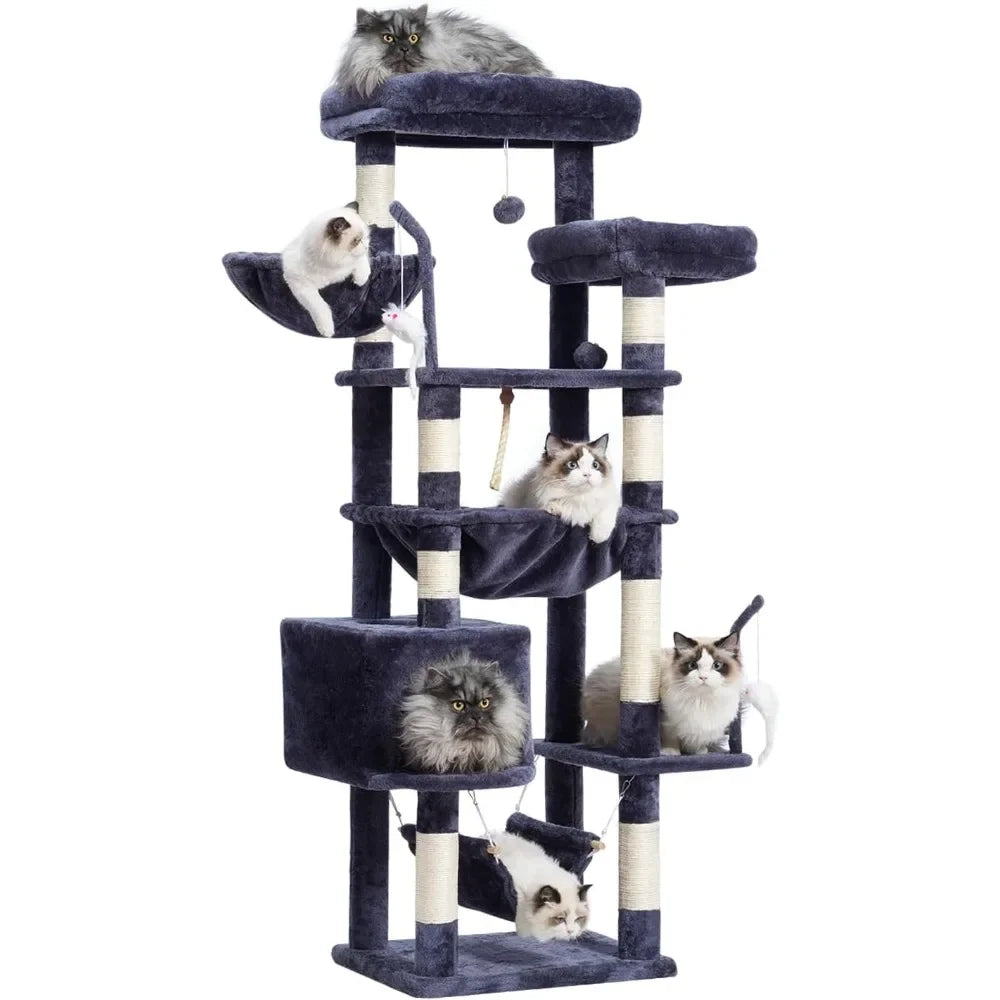Cat Tree, Cat Tower for Large Cats with 2 Big Platforms, 2 Baskets, condo and Toys, 63" Cat Scratching Posts for Indoor Cats