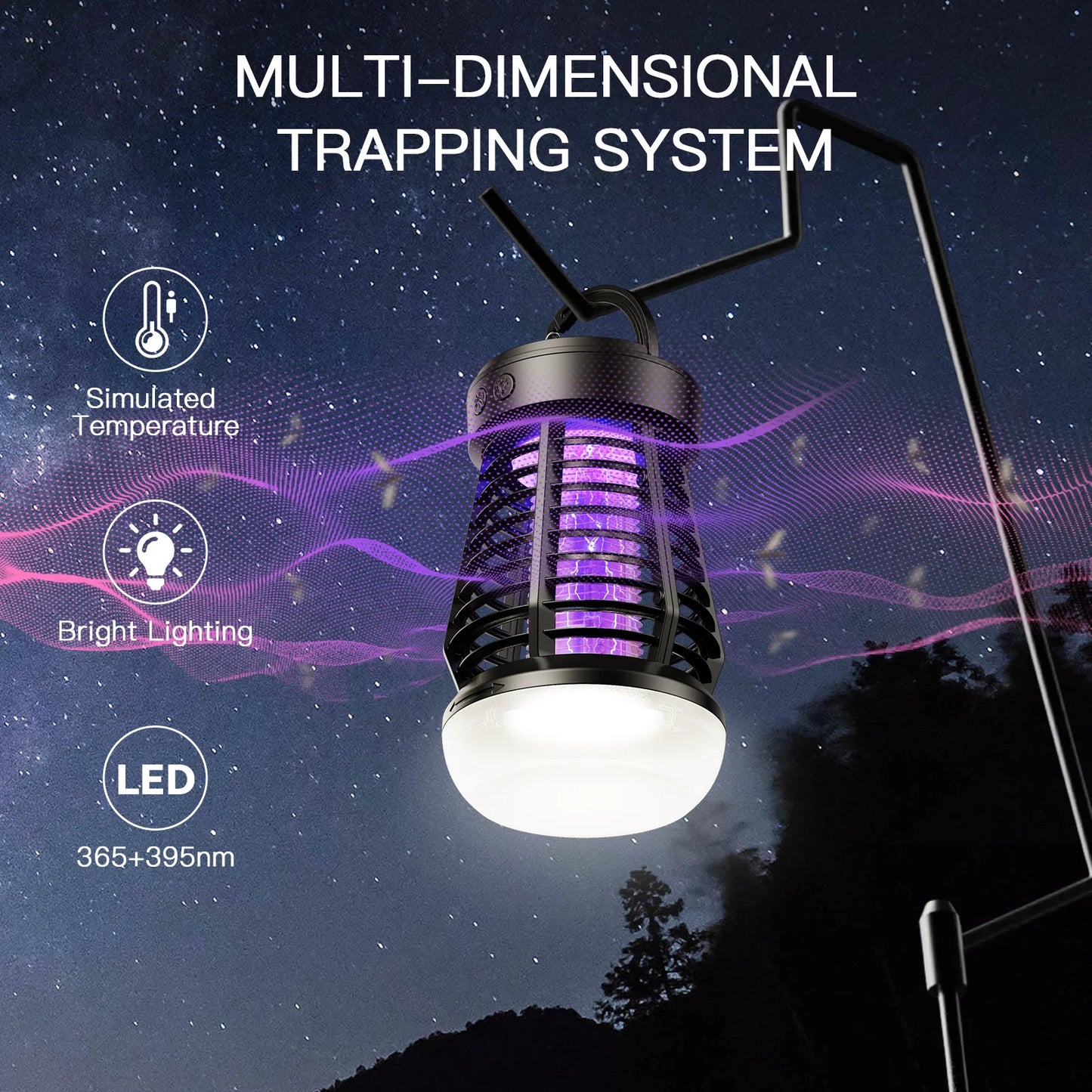 Portable Bug Zapper Rechargeable Wireless Mosquito Killer - 2000mAh Bug Zapper with Light  for Outdoor Adventures Garden Yard