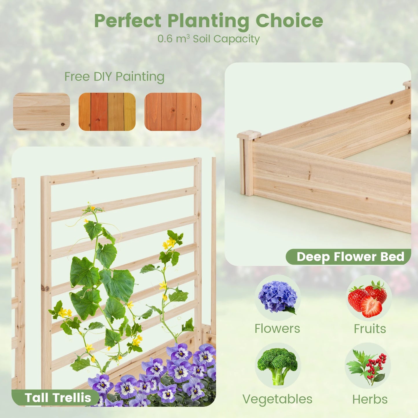 Raised Garden Bed Wooden Garden Box Planter Container U-Shaped Bed 92.5x95x11in