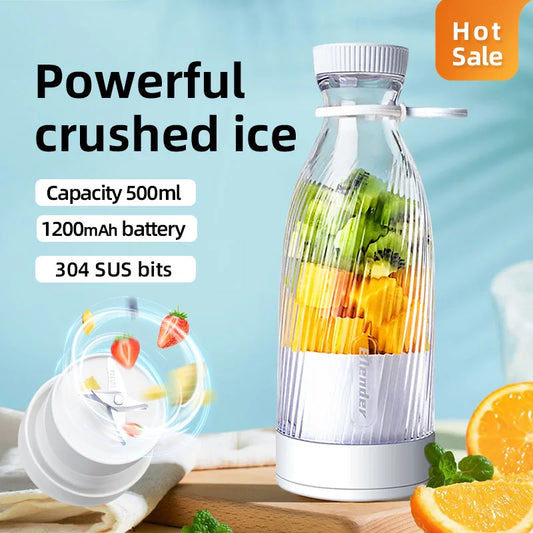 500ml USB Rechargeable Mini Juicer Blender, Portable 6-Blade Smoothie Maker for Kitchen, Travel, Camping, Gym & Office - Perfect